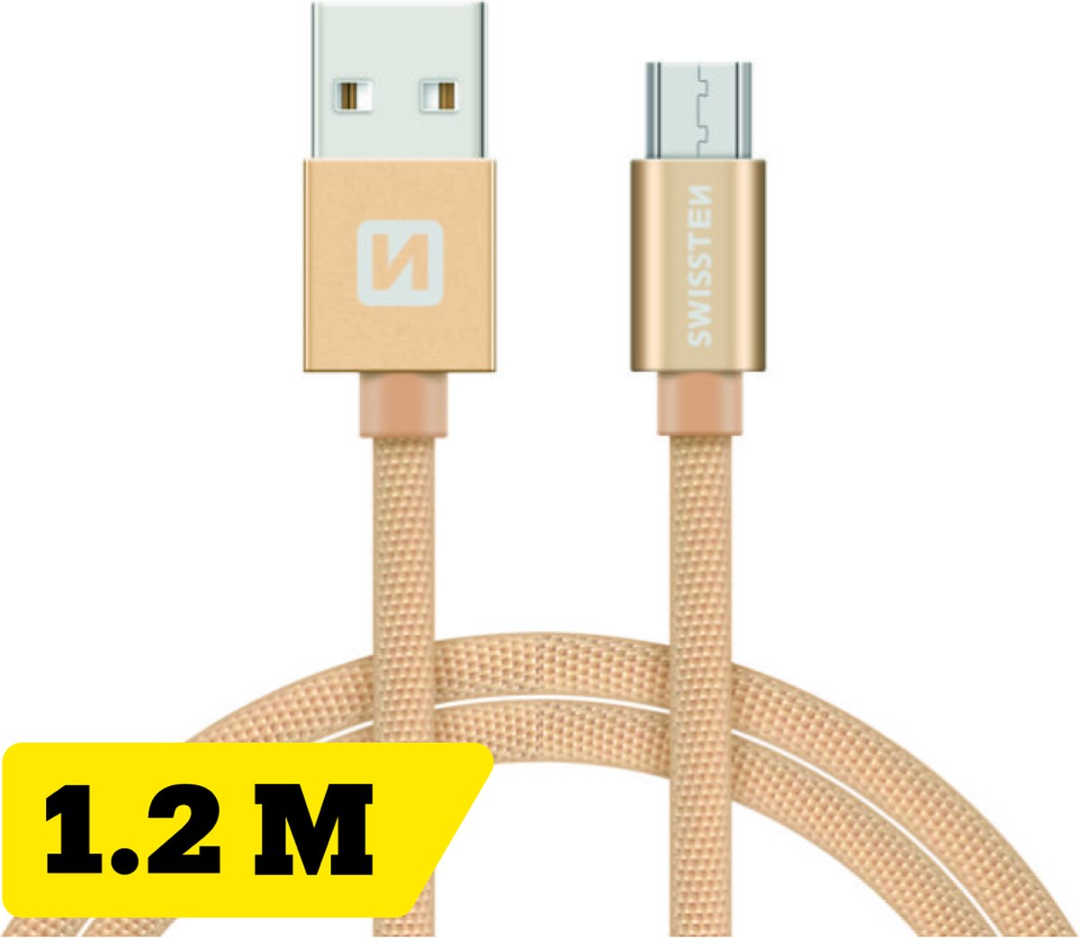 Swissten Gevlochten Micro-USB naar USB kabel - 1.2M - Goud