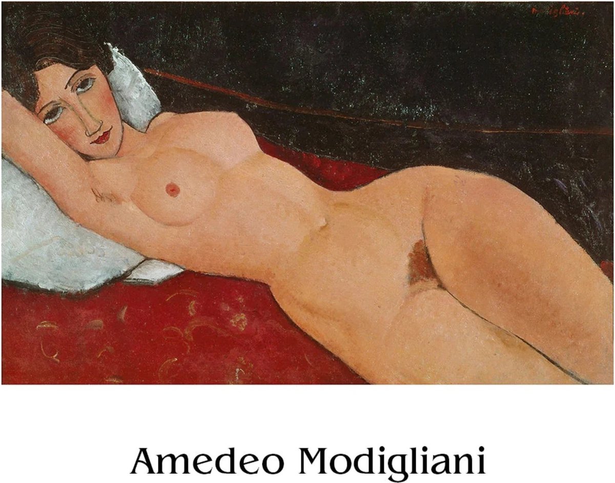 PGM Kunstdruk Amedeo Modigliani Liegender Frauenakt auf weißem Kissen 50x40cm Divers