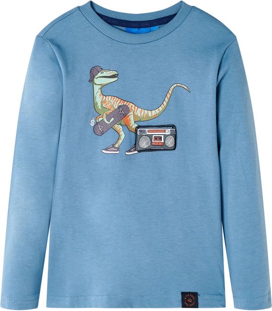 vidaXL-Kindershirt-met-lange-mouwen-dinosaurusprint-140-medium-blauw