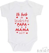 100% katoenen Romper "Ik heb de leukste papa & mama ooit!" Unisex Katoen Wit/rood Maat 56/62