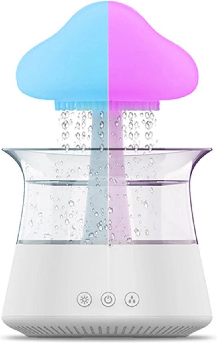ShopbijStef - Rain Cloud Humidifier PRO - Regenwolk Luchtbevochtiger - Regendruppel - White Noise Machine - Slaaptrainer - Aroma Diffuser - Nachtlamp - Nachtlampje - Bureaulamp