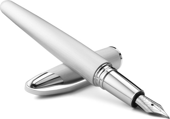 Stylo plume Colibri Equinox - Acier brossé et finition Chrome - Système de plume Bock Medium format