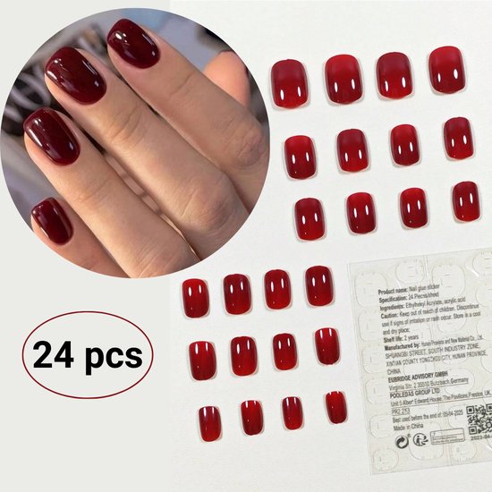 GUAPÀ® Plaknagels | 24 stuks valse nagels | Press On Nails | Zelfklevende Plaknagels | Nepnagels | Kunstnagels | Compleet plaknagels starterspakket | Nagels stickers | 24 stuks plaknagels Bordeaux Rood