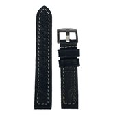 Horlogeband - 20mm - Zwart ( zwarte achterkant ) - Echt leer - Roestvrijstalen gesp