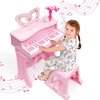 Piano voor Kinderen - Kinderpiano - Elektronisch Muziekinstrument met 37 Toetsen voor Meisjes - Cadeau - Pedagogisch Muziekspeelgoed met Afneembare Poten - Microfoon - Meerdere Muziekmodi - Licht - met Kruk - Roze
