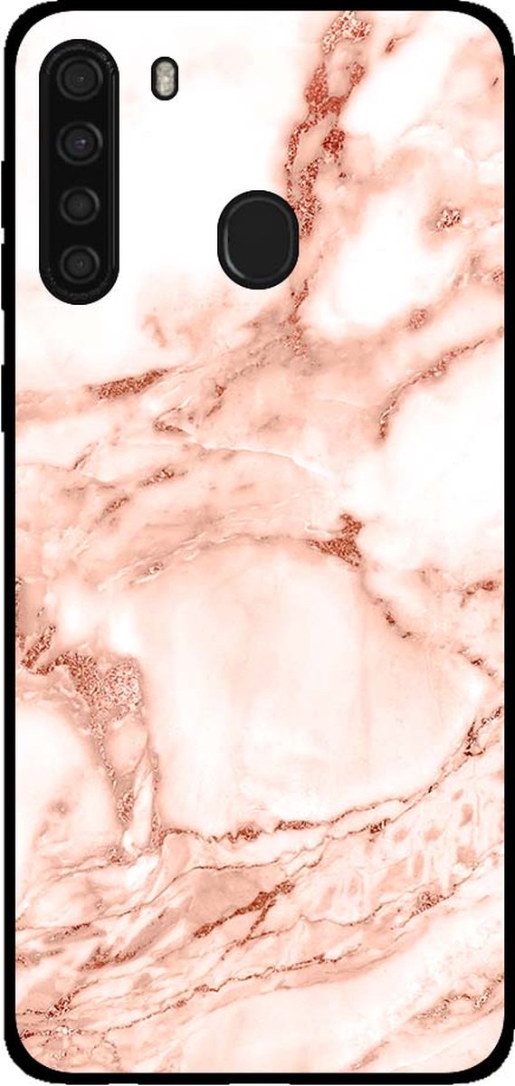 Smartphonica Telefoonhoesje voor Samsung Galaxy A21 marmer look - backcover marmer hoesje - Wit Rosé Goud geschikt voor Samsung Galaxy A21