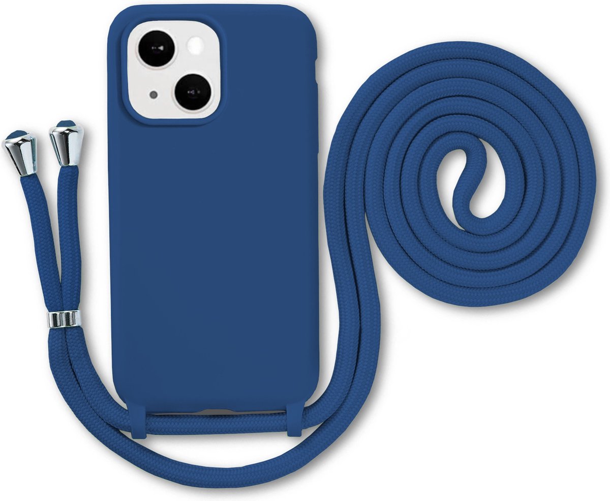 Armordrop Hoesje Met Koord Geschikt Voor iPhone 13 Mini - Siliconen Hoesje Met Koord - Donker Blauw