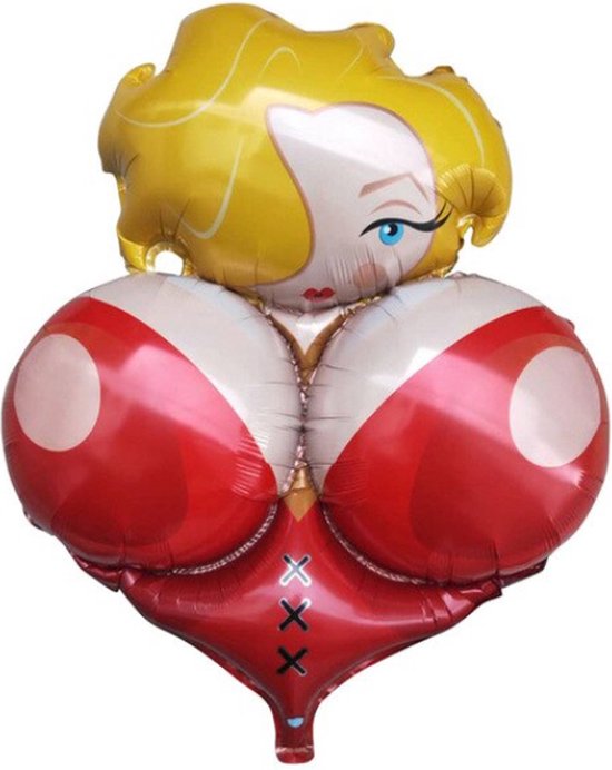 Foto: Boobs ballon xl 85x70 cm vrouw vrouwelijk thema feest versiering grappig borsten verjaardag folie ballon folieballon ballonnen leeg helium ballon tieten grote borsten