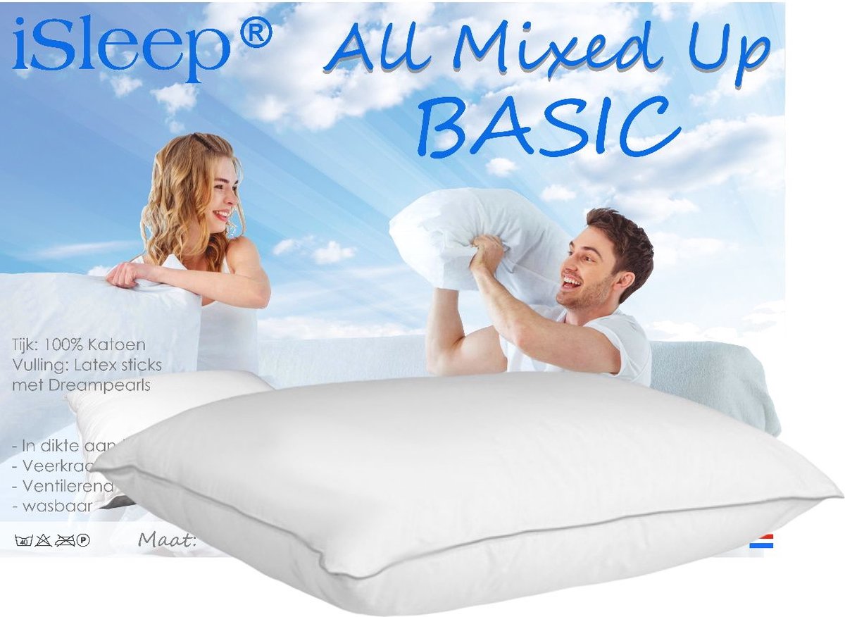 Isleep All Mixed Up Basic Hoofdkussen - Puntkussen - Latex Sticks met Dreampearls - 60x70 cm - Wasbaar en Ventilerend
