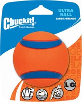 Chuckit! Ultra Ball – Hondenspeelgoed – Hondenbal – Apporteerspeelgoed – Duurzaam rubber - L – Ø 7 cm – Oranje/Blauw - 1 Stuks