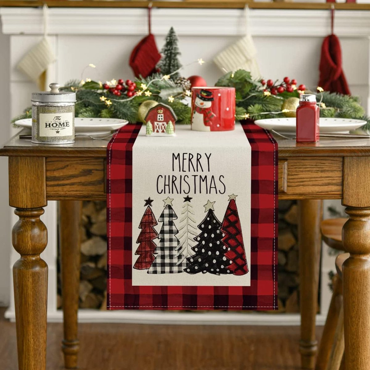 Tafelloper voor kerstboom, kersttafelkleed, tafellinnen, kersttafeldecoratie, 33 x 180 cm (rood)