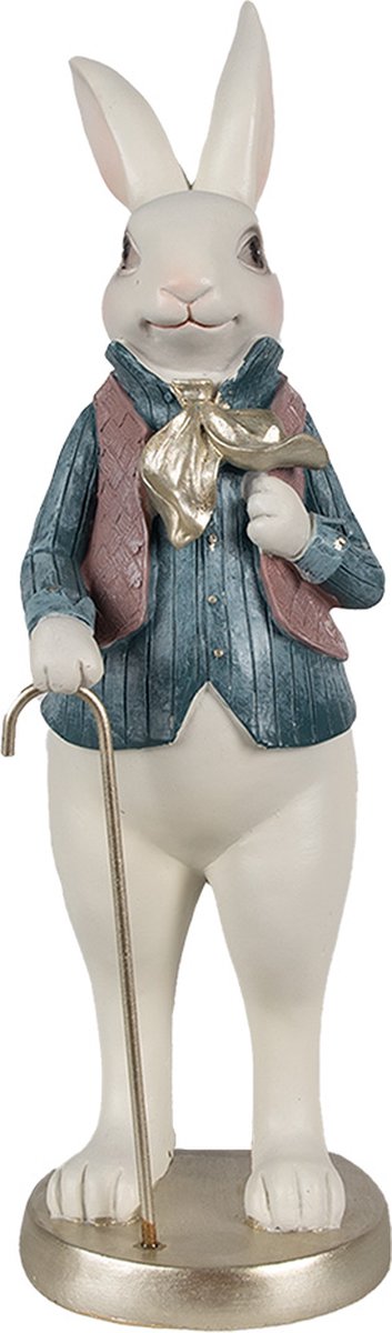 Clayre & Eef Beeld Konijn 32 cm Wit Blauw Polyresin