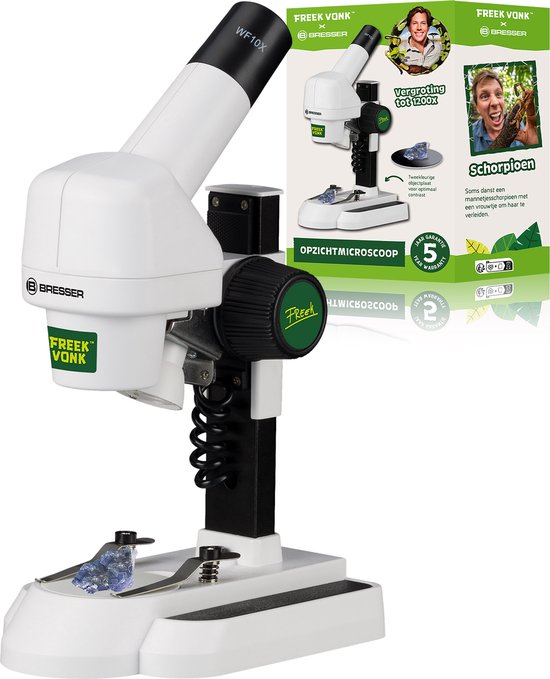 Freek Vonk x BRESSER - Opzichtmicroscoop voor Kinderen - 20x Vergroting - Bekijk o.a. Munten, Insecten of Stenen