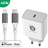 Synyq - Chargeur GaN Super Fast 48W - Câble Lightning 2 mètres - 2 Portes - Prise de charge - Chargeur rapide - Convient pour Apple iPhone - Chargeur iPhone - 2 mètres