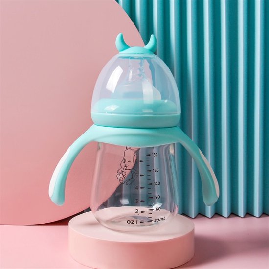 Handvat Babyfles - Babyfles pasgeboren baby glazen fles - Zuigfles | peuterfles -180 ML - blauw
