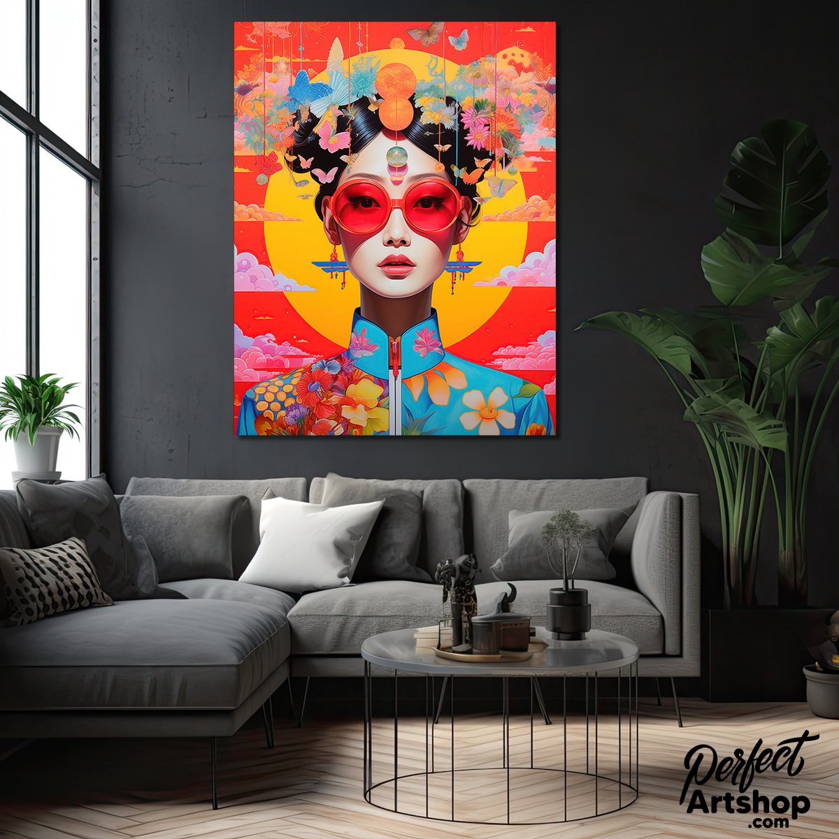 JAPANESE POPART LADY: 90x120cm Plexiglas Decoratie - Kunst - Vrouw - Japans