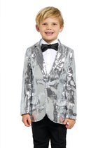Suitmeister Sequins Silver - Zilveren Blazer - Glimmend Jasje - Outfit Voor Carnaval - Zilver - Maat: XL - EU 158/164 - 170/176 - 14-16 jaar