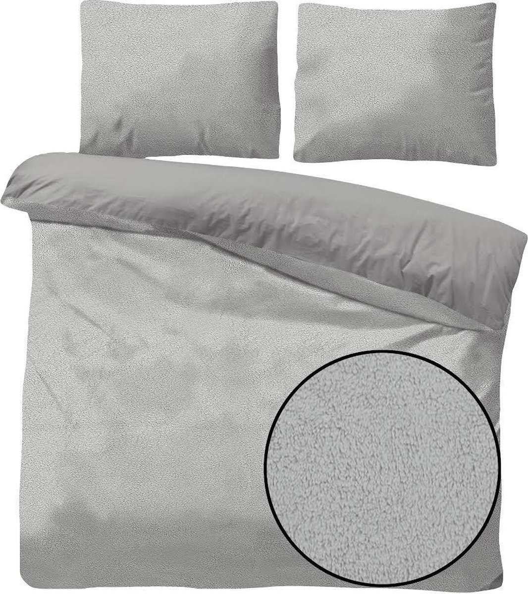 Husch Teddy Fleece Dekbedovertrek Grijs - Lits-Jumeaux - 240x200/220 cm - Heerlijk Zachte Teddy