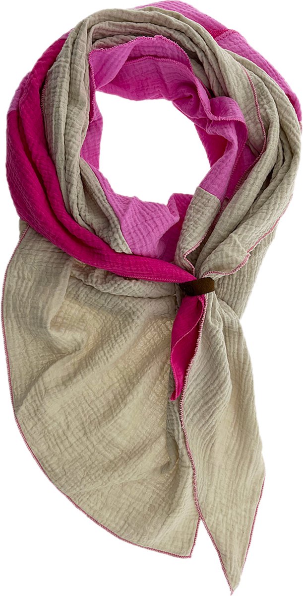 LOT83 Sjaal Yara - Vegan leren sluiting - Omslagdoek - Ronde sjaal - Tricolore 17 - 1 Size fits all