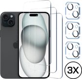 Podec Screenprotector en Camera Lens Protector geschikt voor iPhone 15 plus - Gehard Beschermglas - Transparant en Krasbestendig - Tempered Glass Screen Cover - 3 + 3 Stuks