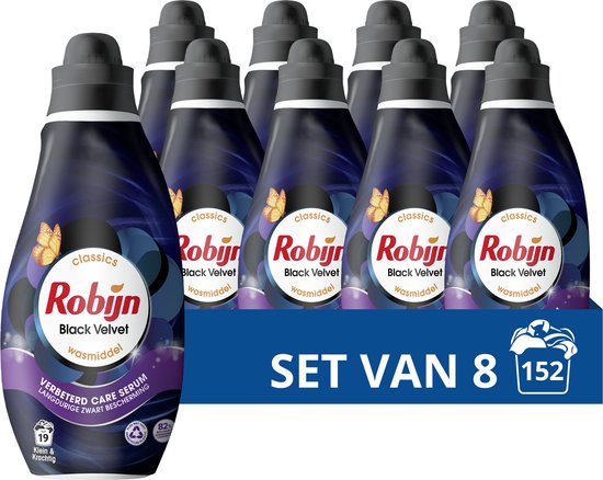 Robijn Klein & Krachtig Classics Vloeibaar Wasmiddel - Black Velvet - met Care Serum - 8 x 19 wasbeurten