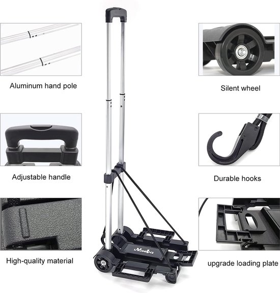 Opvouwbare steekwagen, laadvermogen 227 kg, transportkar met 6