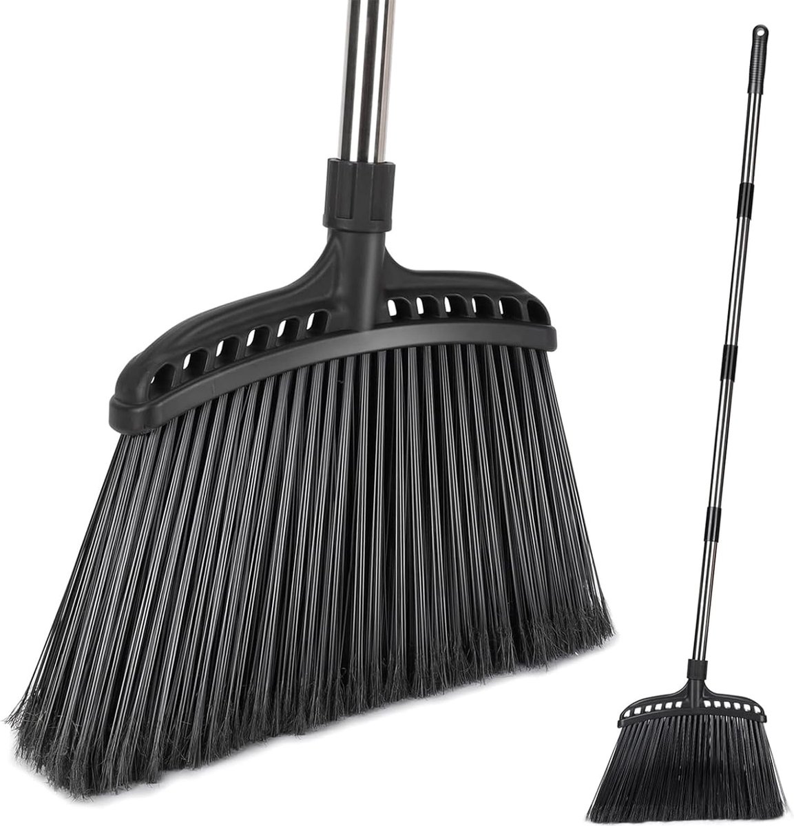 Goedkoopste Bezem met handvat, vloerbezem Hoekbezem met stijve haren en 55 handvat, industriële bezem Tuinbezem voor thuis, lobby, buiten en binnen vloerreiniging - zwart