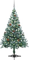 vidaXL - Kunstkerstboom - met - verlichting - ballen - sneeuw - dennenappel - 150 - cm