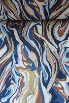 Viscose tricot gemarmerd bruin en blauw 1 meter - modestoffen voor naaien - stoffen Stoffenboetiek