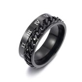 Walletstreet Anxiety Rome Chainring- Fidget Ring- edelstaal- rvs-kleur- zwart met zwart draaibare schakelmotief-voor mannen en vrouwen-Kerstcadeau-Ideale geschenk