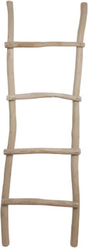 Decoratie Ladder - 50x6x150cm - Naturel - Teak - handdoekladder, decoratie ladder, wandrek ladder, decoratie trap, decoratierek, ladderrek, houten ladder, handdoekrek badkamer, ladder handdoekenrek