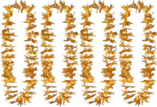 Boland Hawaii krans/slinger - 4x - Tropische kleuren goud - Bloemen hals slingers