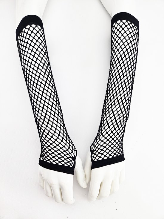 BamBella® Handschoenen Visnet Zwart Lange vingerloze Elastische handschoen gaatjes mesh stof