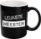 Mok - Koffie - Thee - Snoep - Zwart Wit - Leukste Meester - In cadeauverpakking met gekleurd krullint