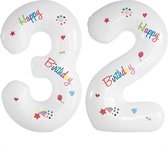 Folie Ballonnen Cijfers 32 Jaar Happy Birthday Verjaardag Versiering Cijferballon Folieballon Cijfer Ballonnen Wit 70 Cm