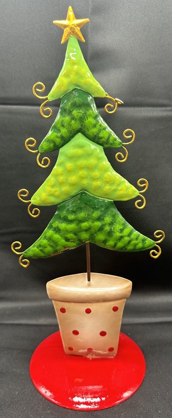Metalen Kerstboom op standaard - meerkleurig - Kerstdecoratie - Hoogte 25 x 11 x 9 cm - Seizoens decoratie - Kerst decoratie