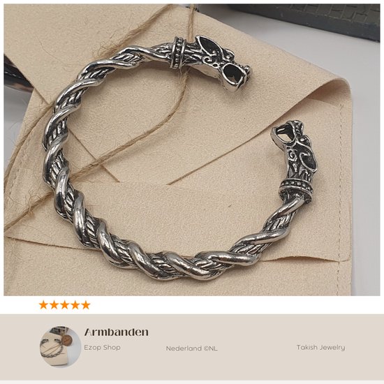 Viking Wolf Armband - Verstelbare Polsband met Dubbele Wolfkop - Roestvrij Stalen Sieraad