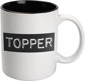 Mok - Koffie - Thee - Snoep - Zwart Wit - Topper - In cadeauverpakking met gekleurd krullint