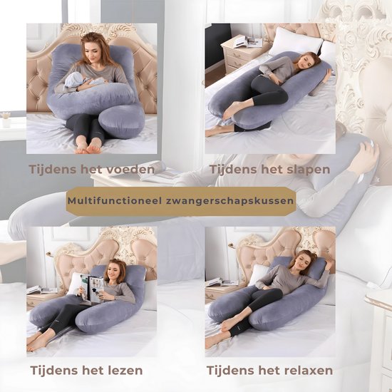 PinkFroggie Extra Groot U-vormig Zwangerschapskussen, Zijslaapkussen met overtrek, U-kussen, Voedingskussen XXL, Steunkussen, Kussen voor vrouwen en zijslapers, Lichaamskussen, Full-body Kussen
