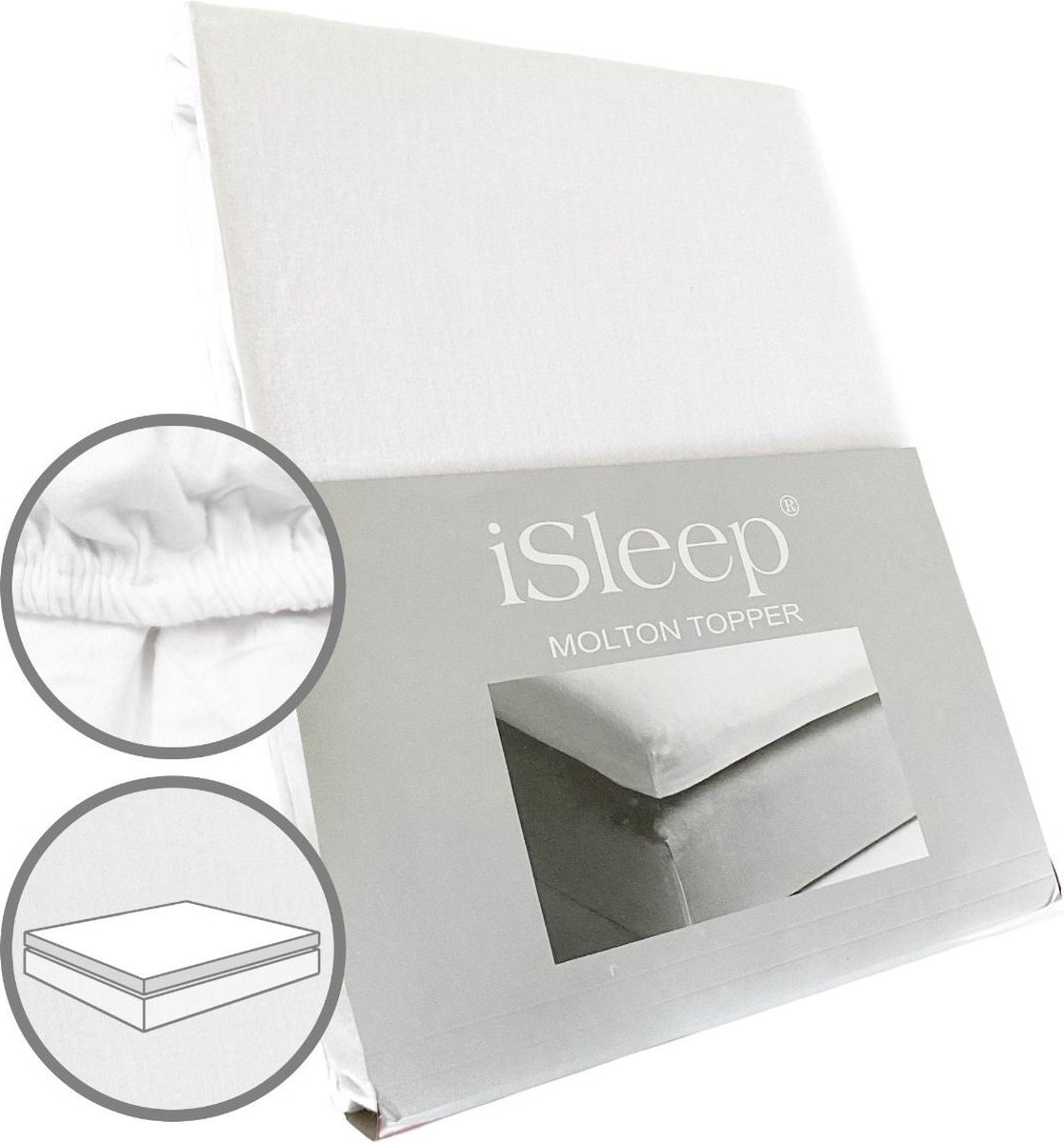 iSleep Molton Topper - 100% Katoen - Litsjumeaux - 180x200 cm - Wit