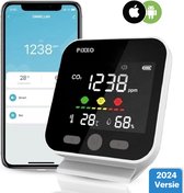 PiXXO® CO2 meter & Hygrometer voor Binnen - Instelbaar Slim Alarm - Koppel Meerdere Apparaten en Gebruikers - Luchtvochtigheidsmeter en Thermometer - Zelf Kalibrerende NDIR Sensor - Luchtkwaliteitsmeter - Draagbaar en Oplaadbaar