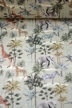 Tricot groen met safari dieren 1 meter - modestoffen voor naaien - stoffen Stoffenboetiek