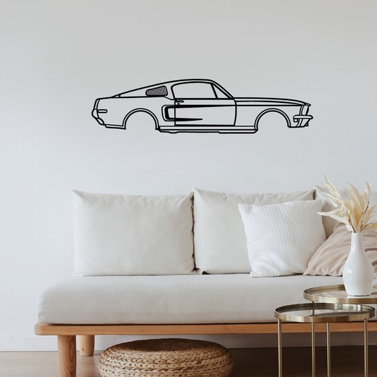 WandStaal - Ford Mustang - Silhouette - Metaalkunst - Zwart - 500x124x2 Auto - Wanddecoratie - Muurdecoratie - Inclusief bevestigingsmateriaal - Cadeau voor man - Cadeau voor jongen - Perfect voor mancave