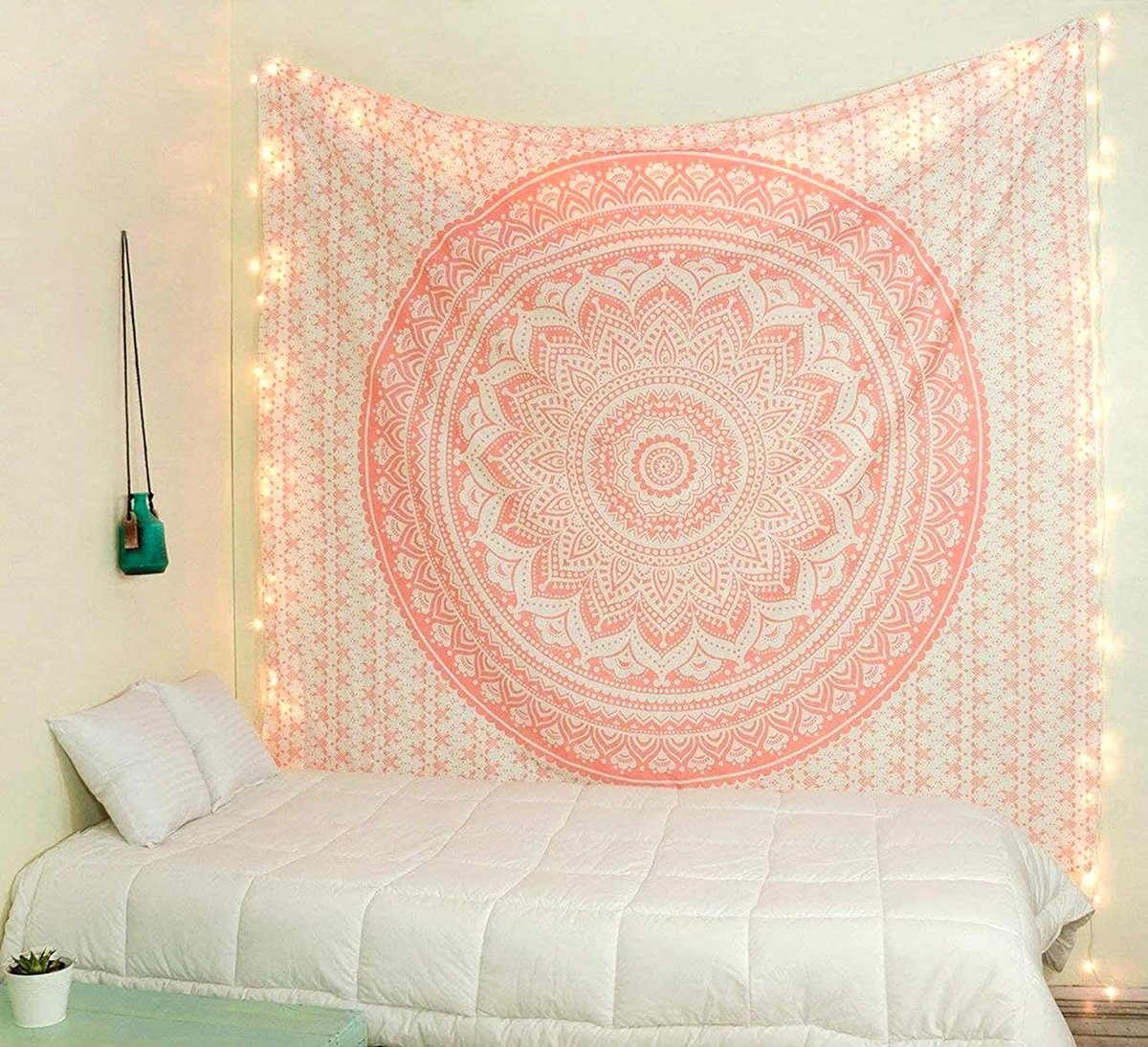 Raajsee Indian Cotton Mandala Throw, Rose Gold Ombre Boho Room Decoration, Hippie Wall Tapestry, 137 x 208 cm Roze