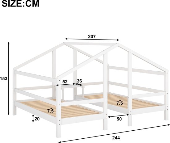 Lit cabane pour 2 enfants - deux lits simples sous un même toit - lit cabane  design... | bol