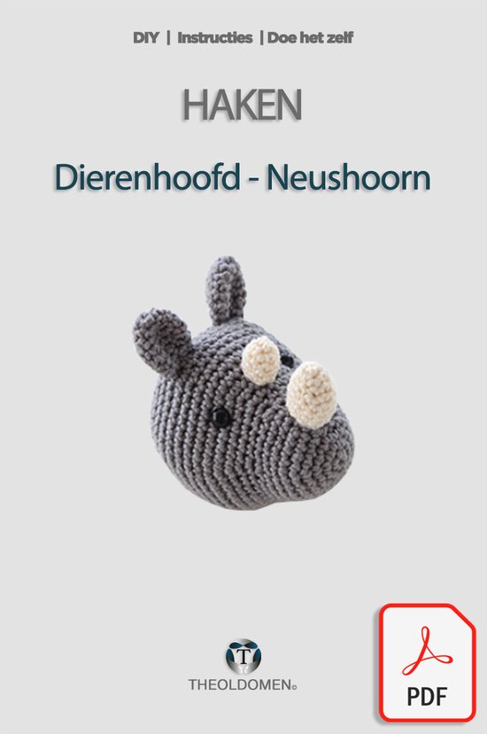 Patroon | Dierenhoofd | Neushoorn | Handleiding | PDF | Haken | Instructies | DIY | Doe Het Zelf | Pakket | TheOldOmen |
