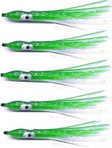 Rubber Inktvis Rokken 5cm - Kunstaas trollen - Voor Zoet-/Zoutwater vissen - Groen/Wit - SX-056 - Per 5 stuks