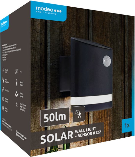 Modee Lighting - LED Solar wandlamp met sensor - 9000K daglicht wit - 50 Lumen - IP44
