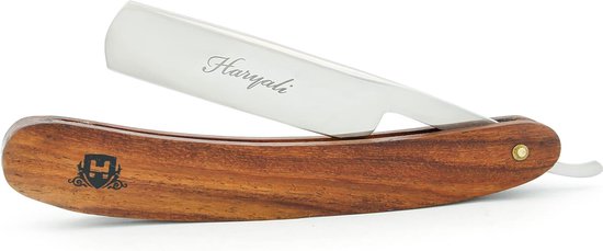 Complete scheerset van hout en metaal met scheerkwast, scheerstandaard, scheermes, scheerkom en zeep, cadeau voor hem (houten scheerset)