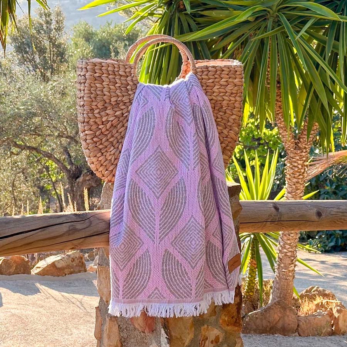 Fashion4wellness HAMAMDOEK Botanic Art pink olive - Pestemal - saunadoek - dun strandlaken - hammamtowel
